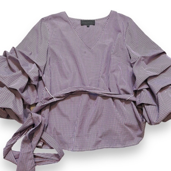 Anthropologie Sunday In Brooklyn Clowncore Shirt Size Medium Purple Gingham Pouf - Picture 2 of 6